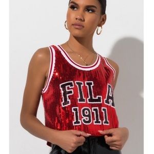 NWT FILA kiki glam sequin crop top in red small